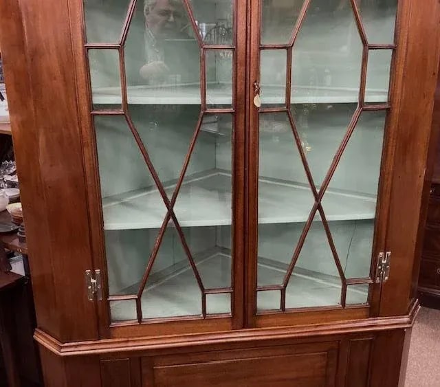 Antique 19th Century English Inlaid Mahogany 2 Piece Corner Cupboard - 4