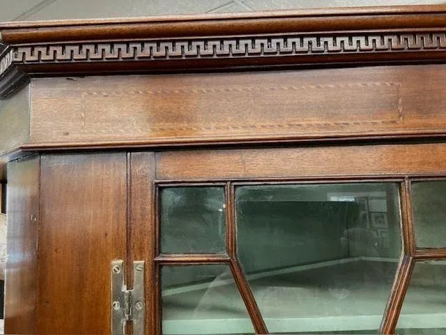 Antique 19th Century English Inlaid Mahogany 2 Piece Corner Cupboard - 5