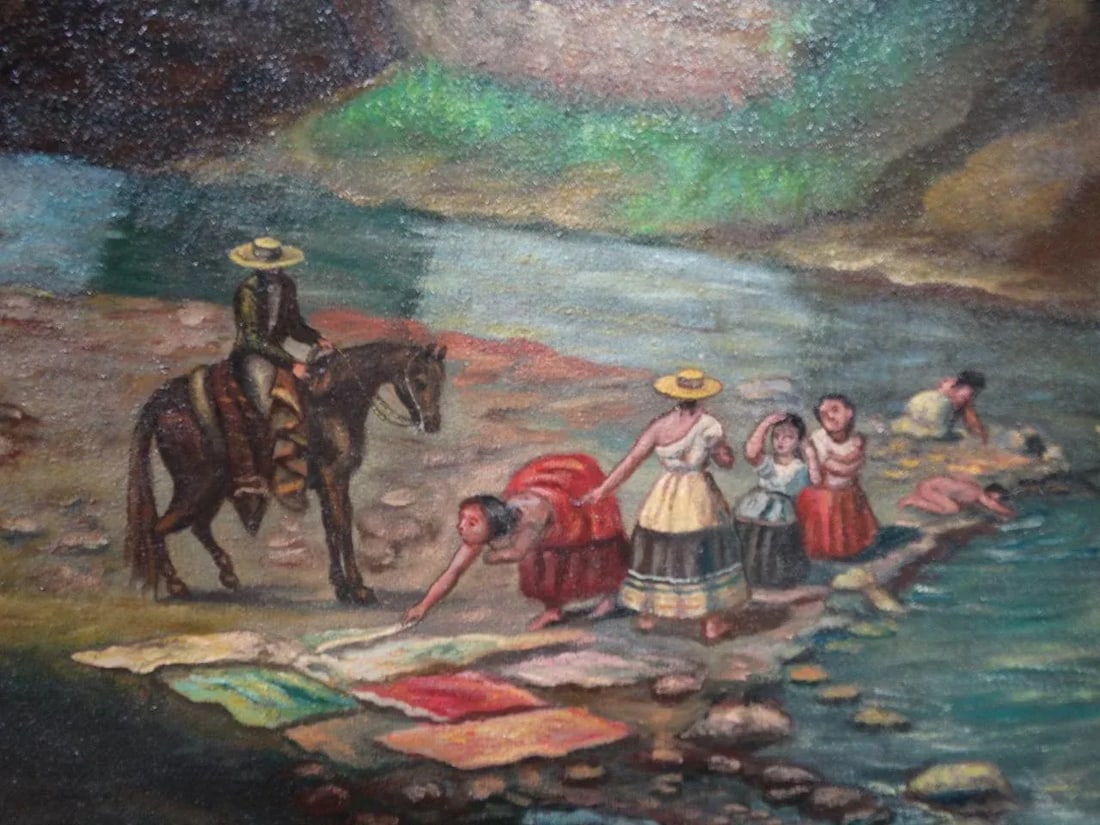 Early 20th Century Antique Carlos Murillo Women & Children at the Stream Painting - 3