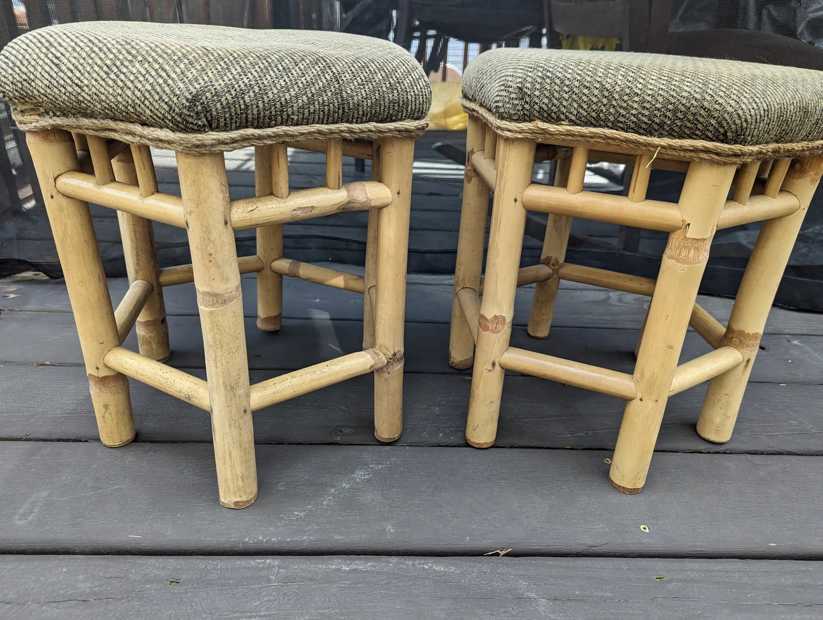 1930s Vintage Pair of Rattan Stools - 2