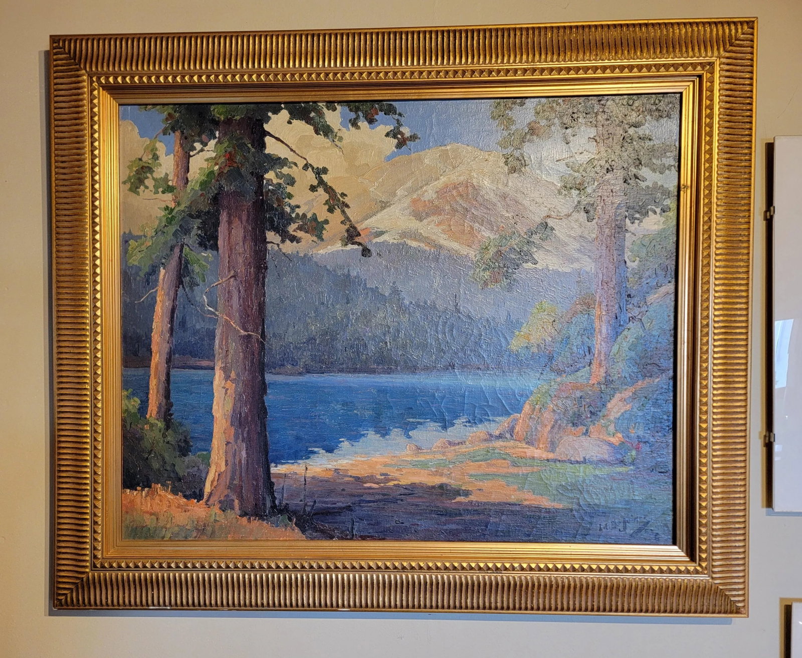 California Landscape Painting Redwoods & Lake by Luther Evans De Joiner - 2