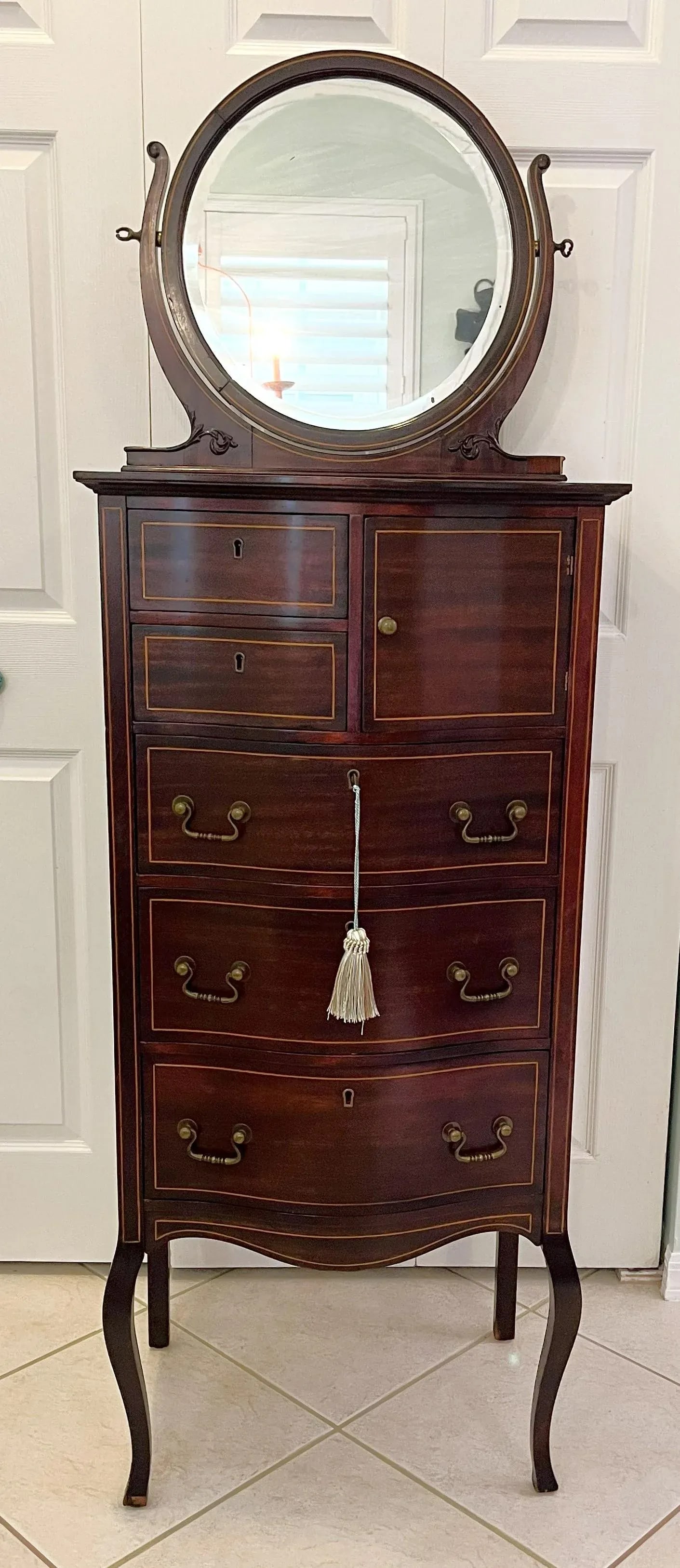 Early 1900's Highboy Chest of Drawers With Mirror, Locks and Key - 2