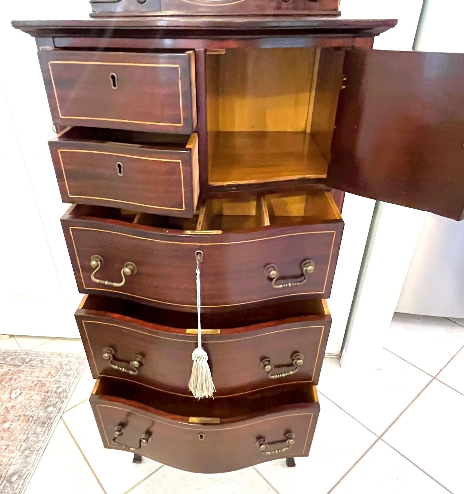 Early 1900's Highboy Chest of Drawers With Mirror, Locks and Key - 3