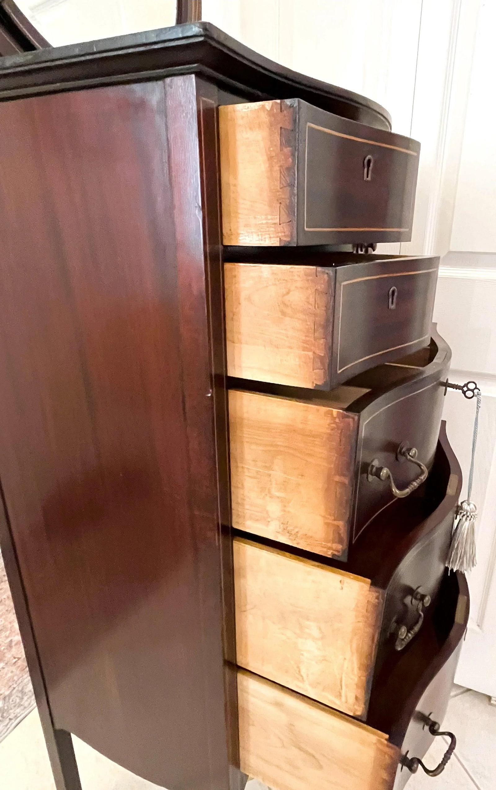 Early 1900's Highboy Chest of Drawers With Mirror, Locks and Key - 4