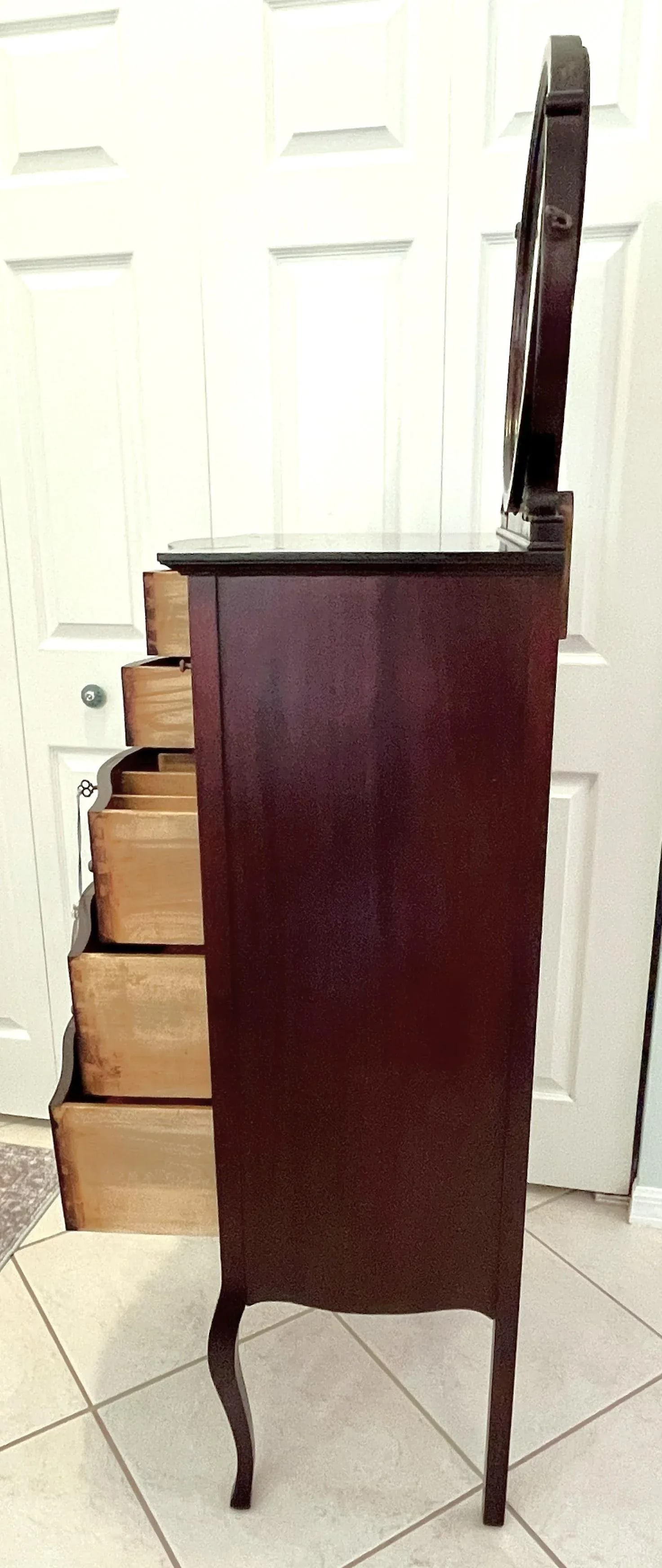 Early 1900's Highboy Chest of Drawers With Mirror, Locks and Key - 5