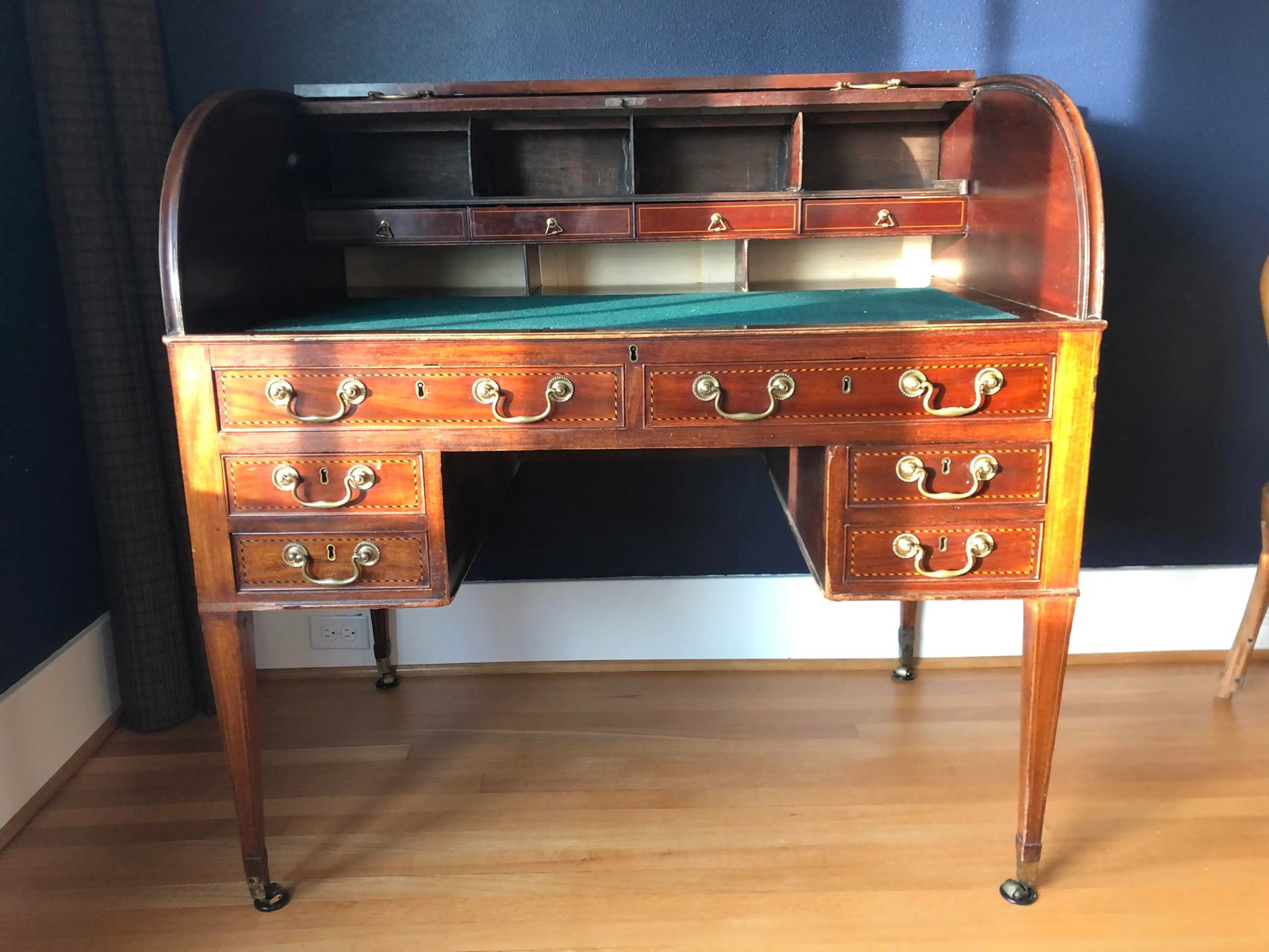 English Regency Revival Antique Roll Top Desk - 3