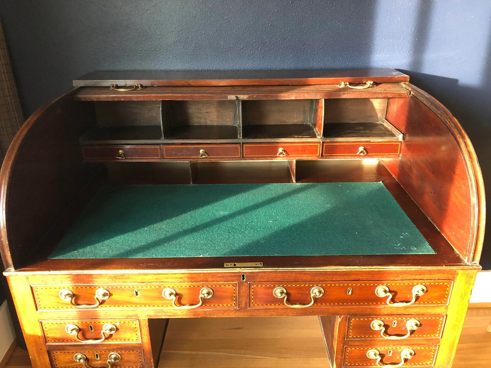 English Regency Revival Antique Roll Top Desk - 4