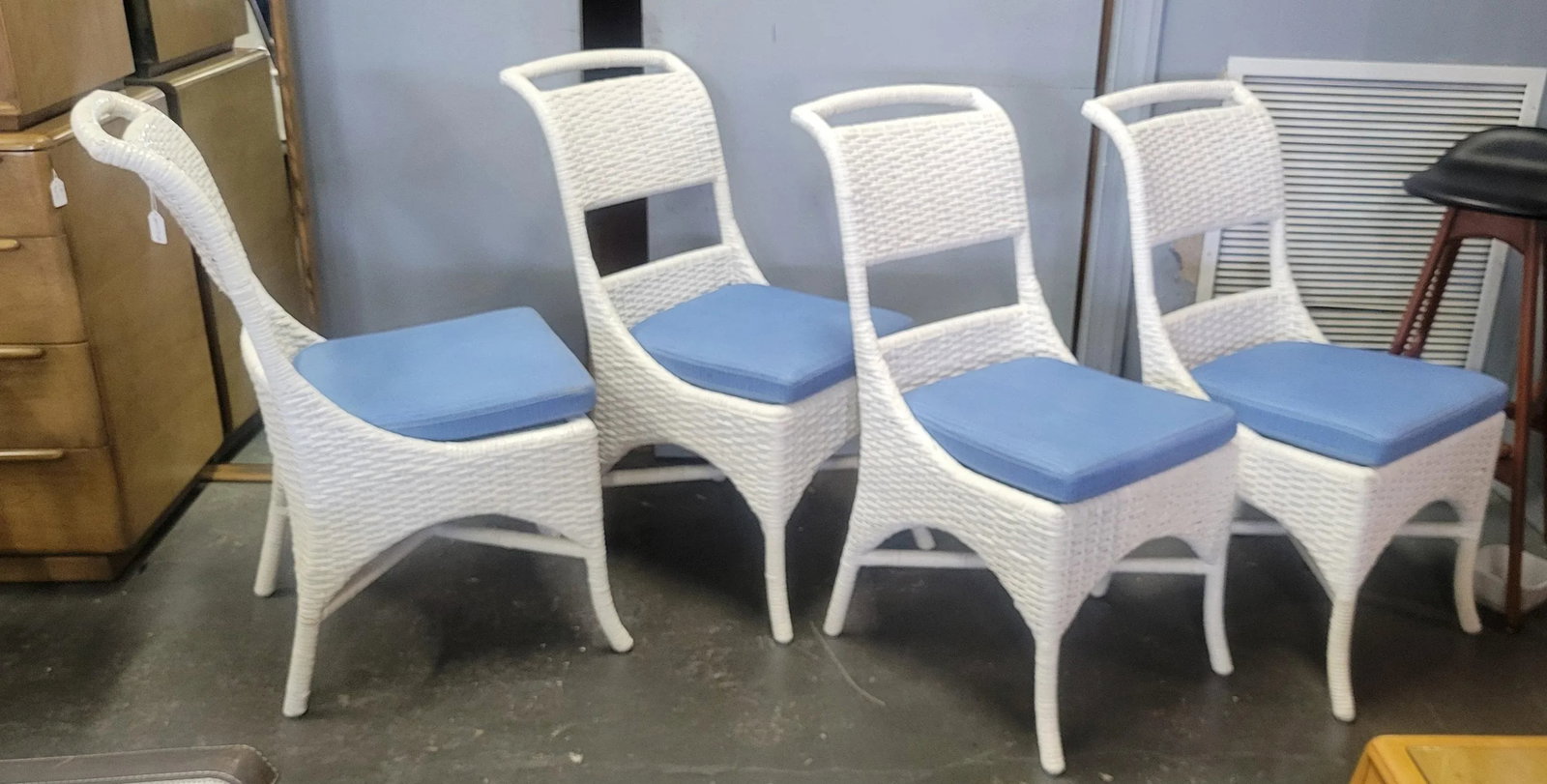 Vintage White Wicker Dining Chairs by McGuire- Set of 4 - 2