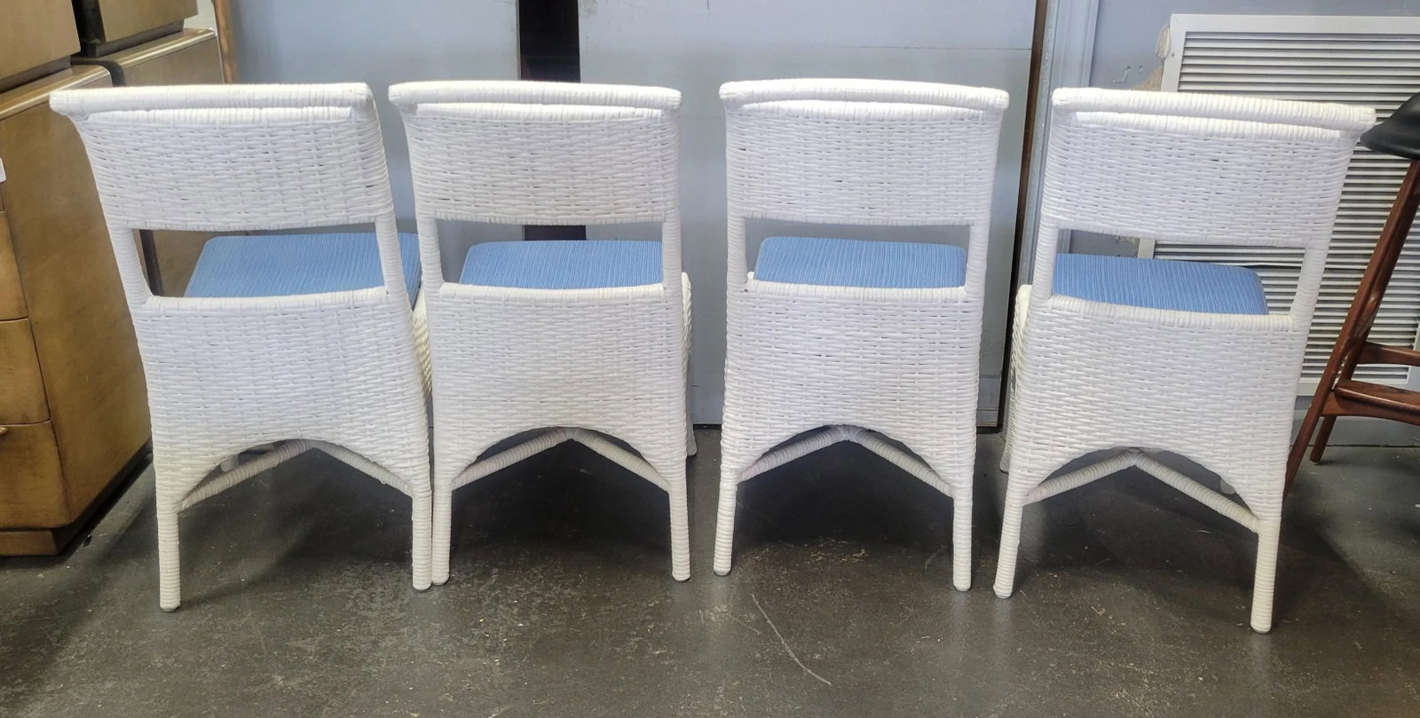 Vintage White Wicker Dining Chairs by McGuire- Set of 4 - 3