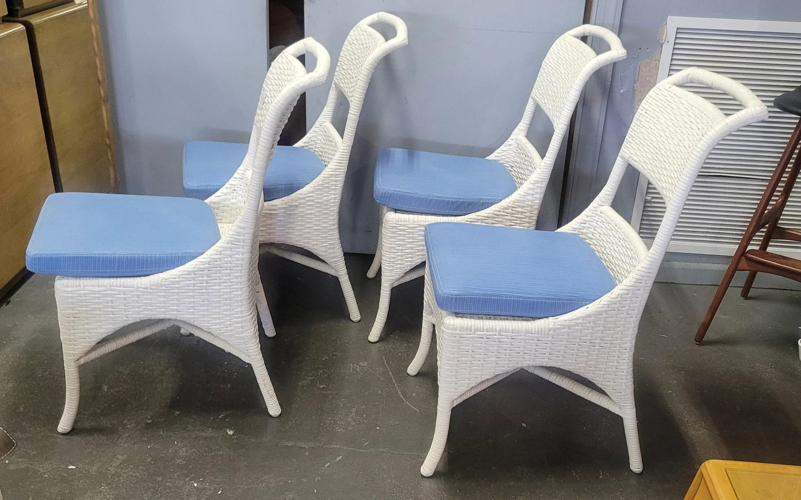 Vintage White Wicker Dining Chairs by McGuire- Set of 4 - 4