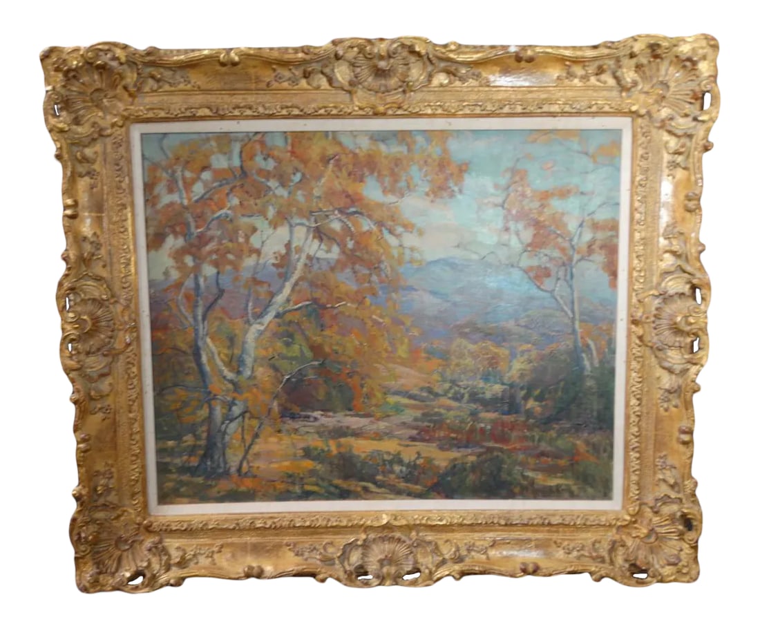 Marie Boening Kendall "Autumn Sycamores" C. 1930 Oil on Canvas: A really glorious painting by a first-rate talent. Acquired from a private collection. Measures 25" x 30", frame 34" x 39". Marie Boening Kendall (1885 - 1953) was an American painter. Born in Mount