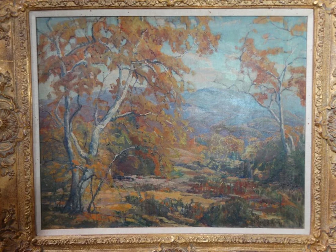 Marie Boening Kendall "Autumn Sycamores" C. 1930 Oil on Canvas - 2