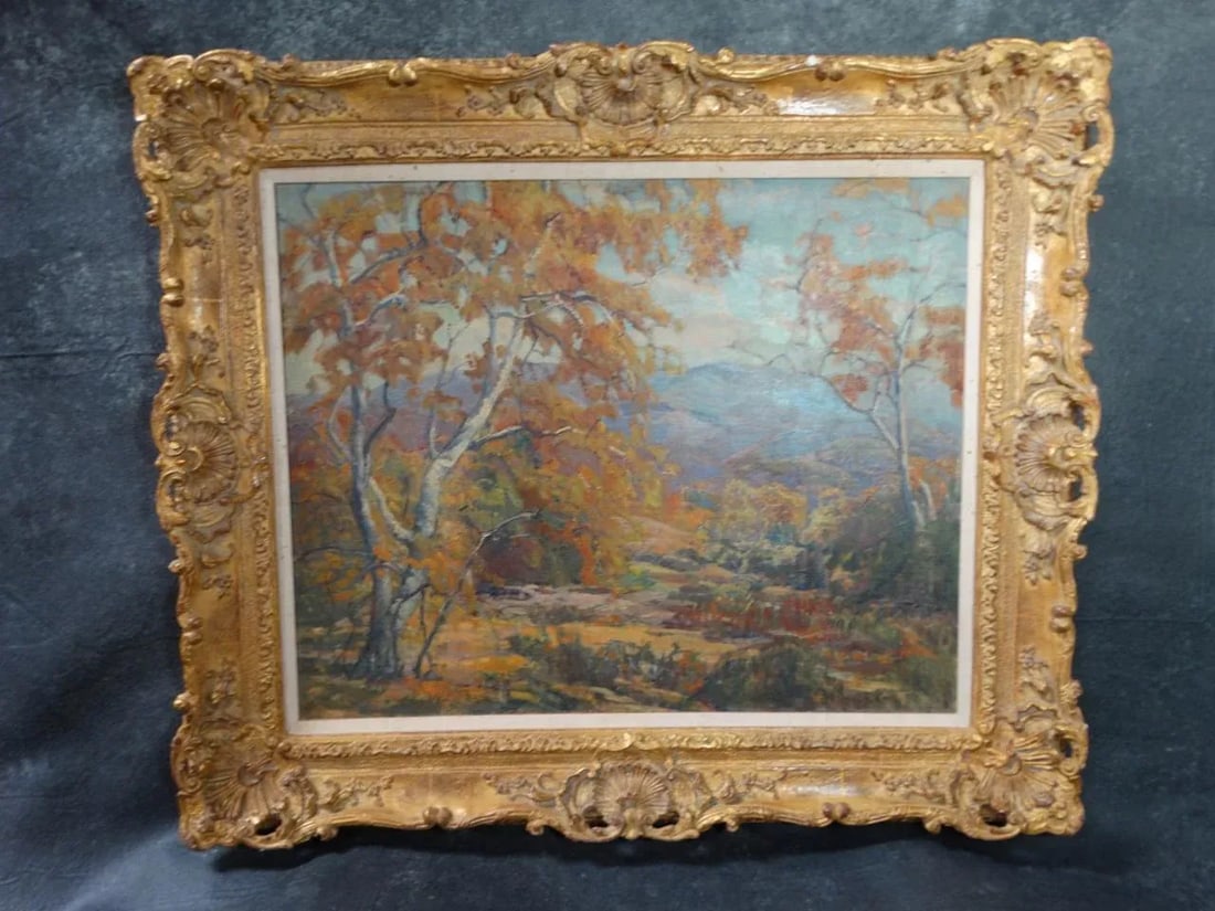 Marie Boening Kendall "Autumn Sycamores" C. 1930 Oil on Canvas - 9