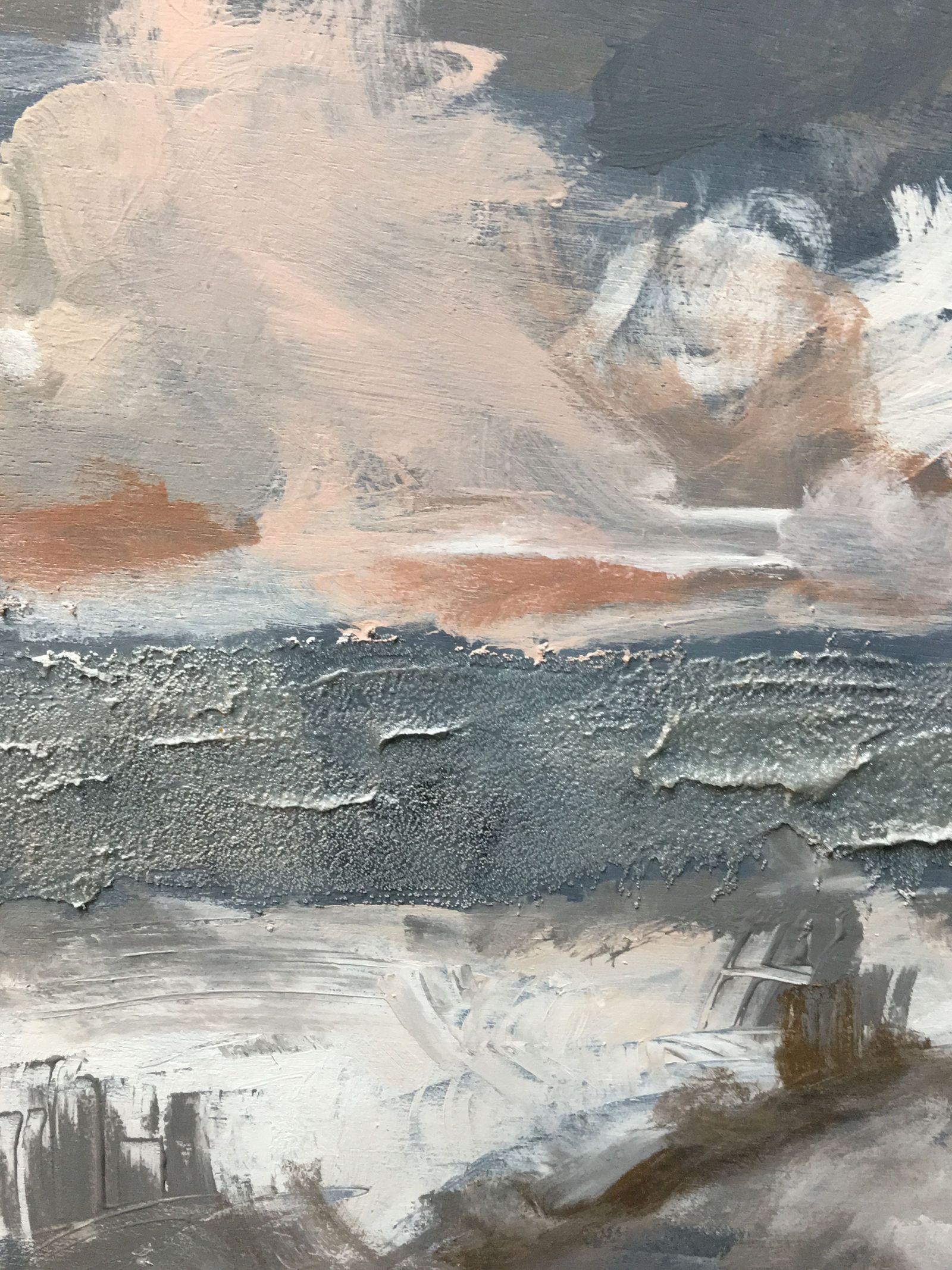 "Alegria (Joy)" #2 Original Abstract Modern Contemporary Square Painting in Silver Grey Blush Pink N - 4