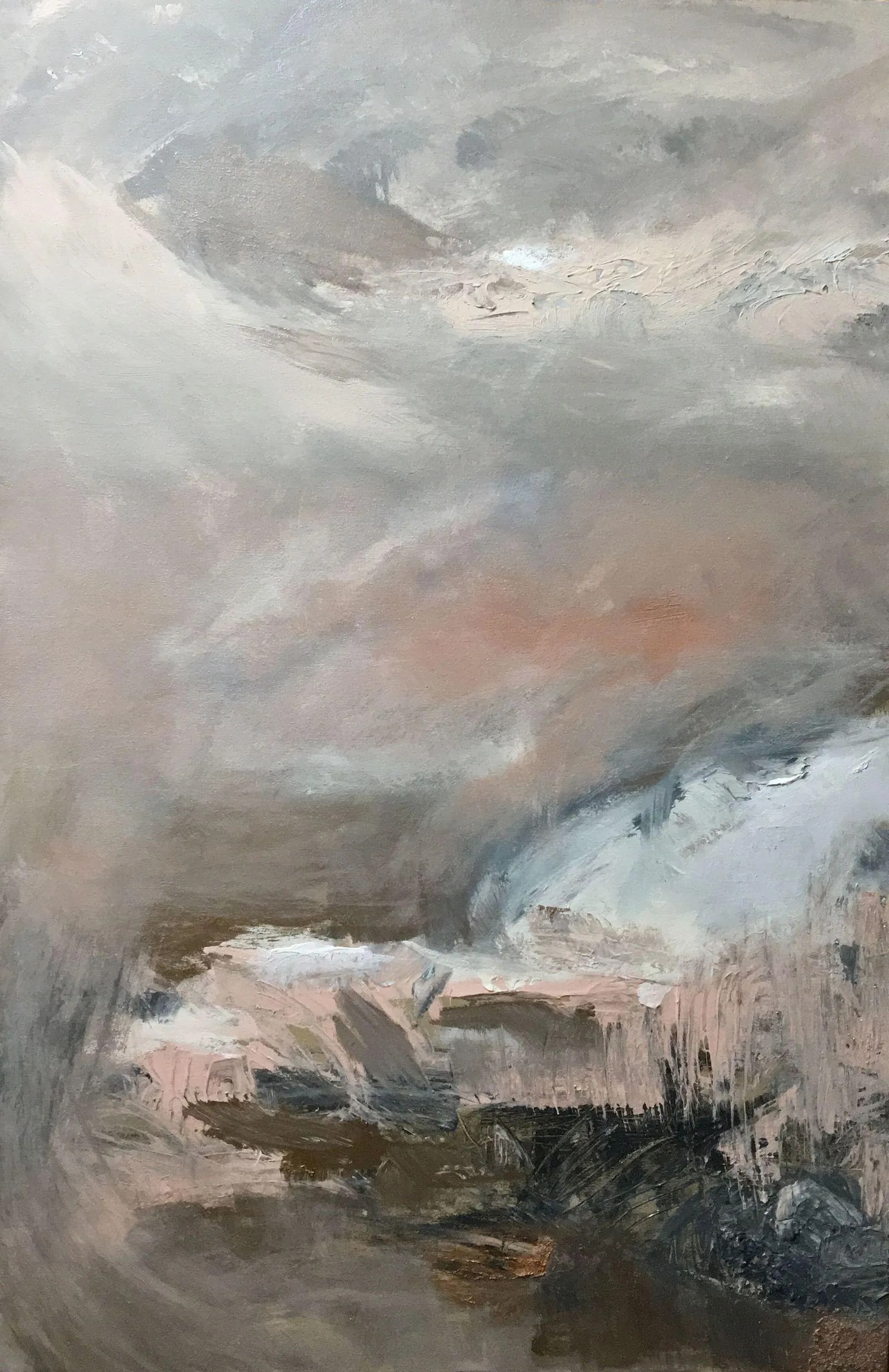 "Alegria { Joy }" Original Abstract Textured Painting Blush Pink Neutrals With Copper, Gold & Silver (1 of 6)