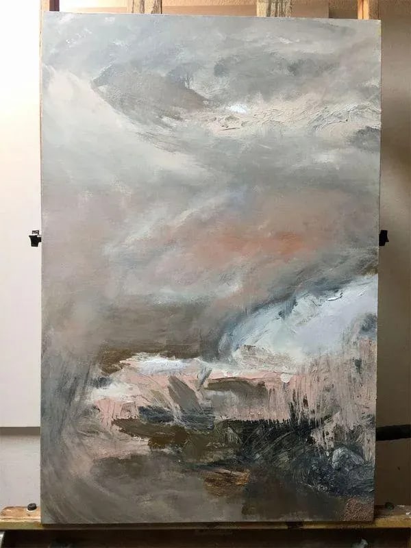 "Alegria { Joy }" Original Abstract Textured Painting Blush Pink Neutrals With Copper, Gold & Silver - 2