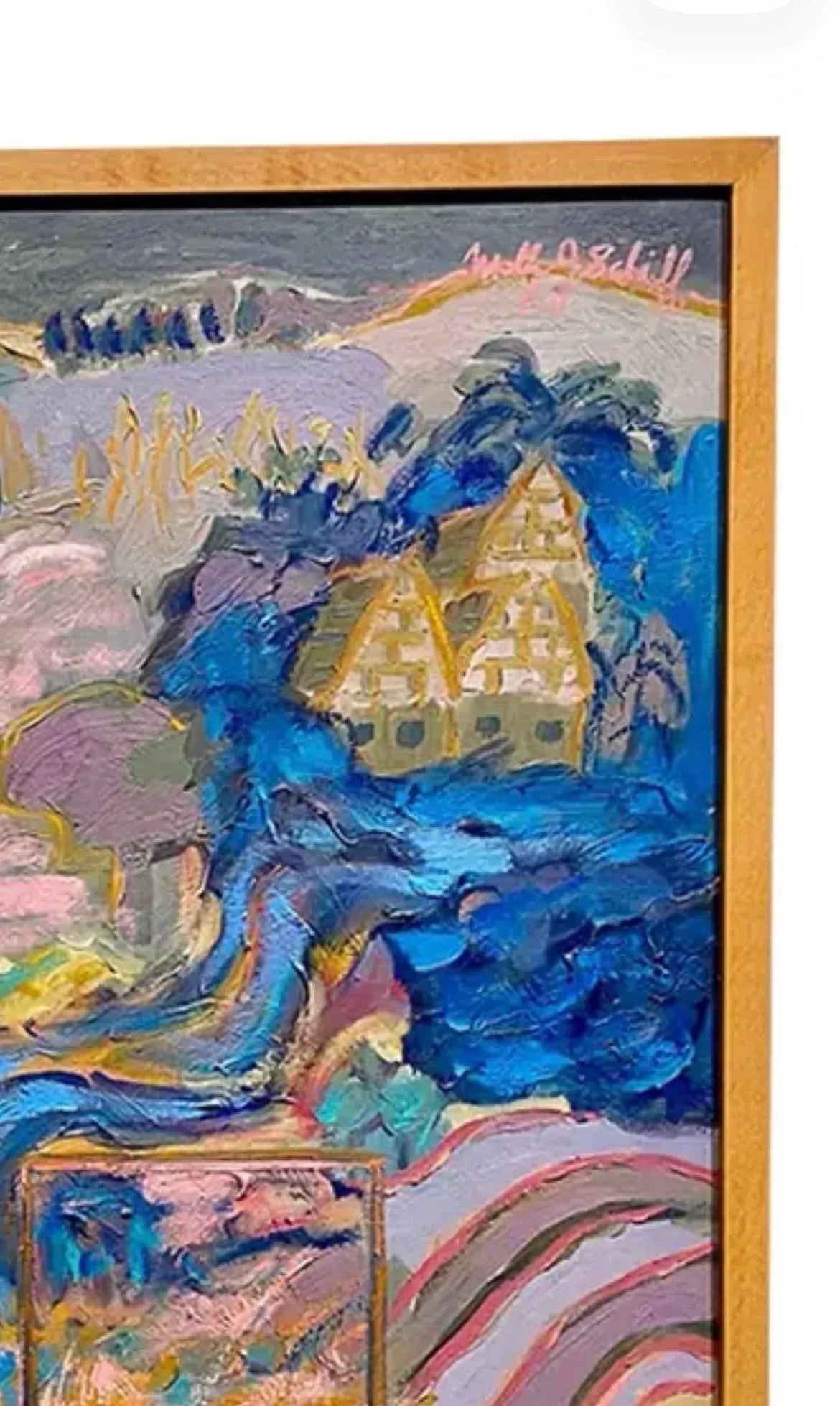 Vintage 60s Molly Schiff Pastel Colorful Abstract Whimsical Landscape Oil Painting on Canvas - 4
