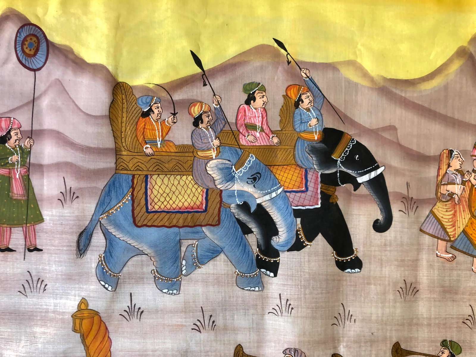 1950s Hand Painted Mid Century Maharaja Royal Procession on Silk - 2