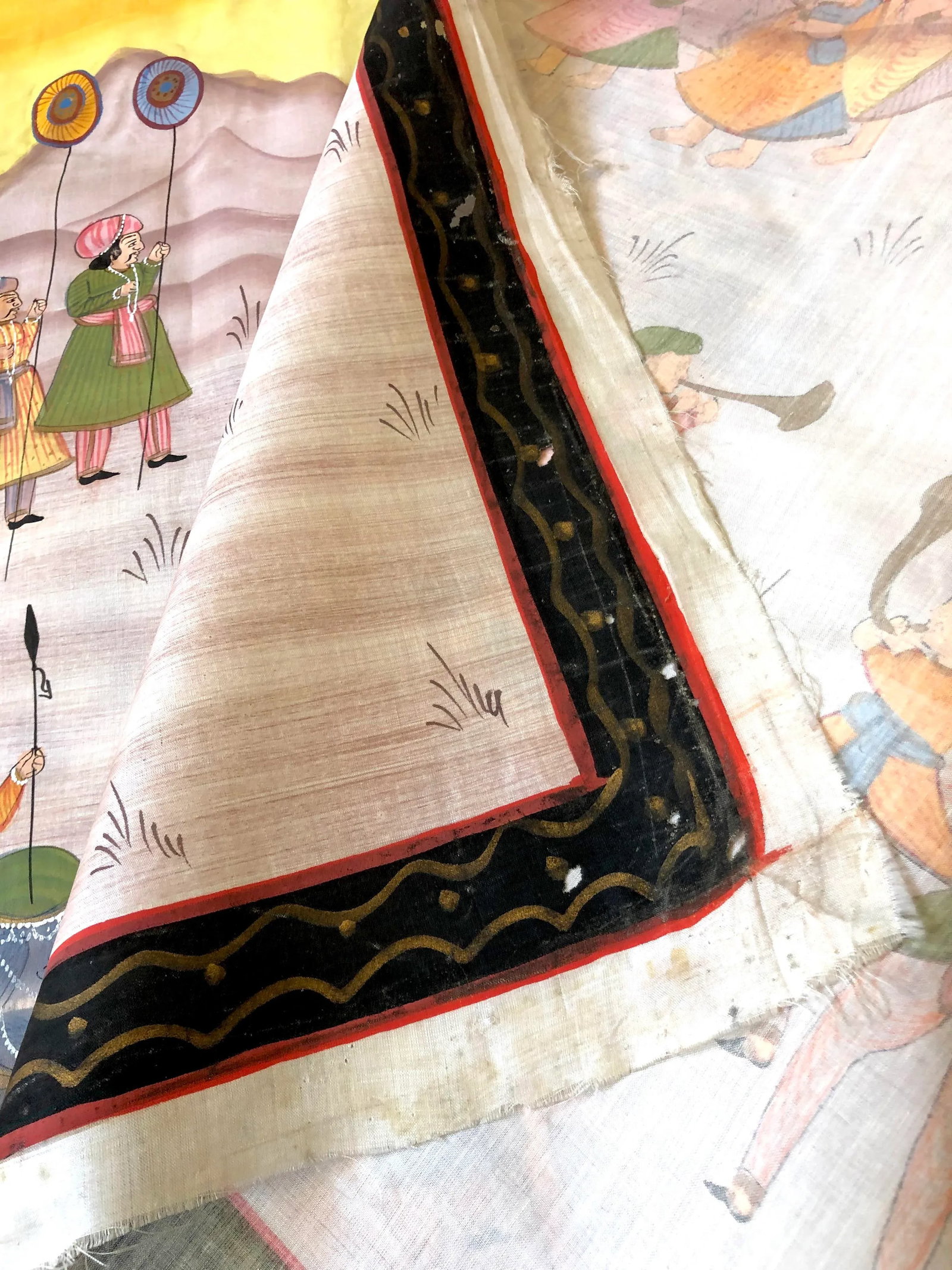 1950s Hand Painted Mid Century Maharaja Royal Procession on Silk - 6
