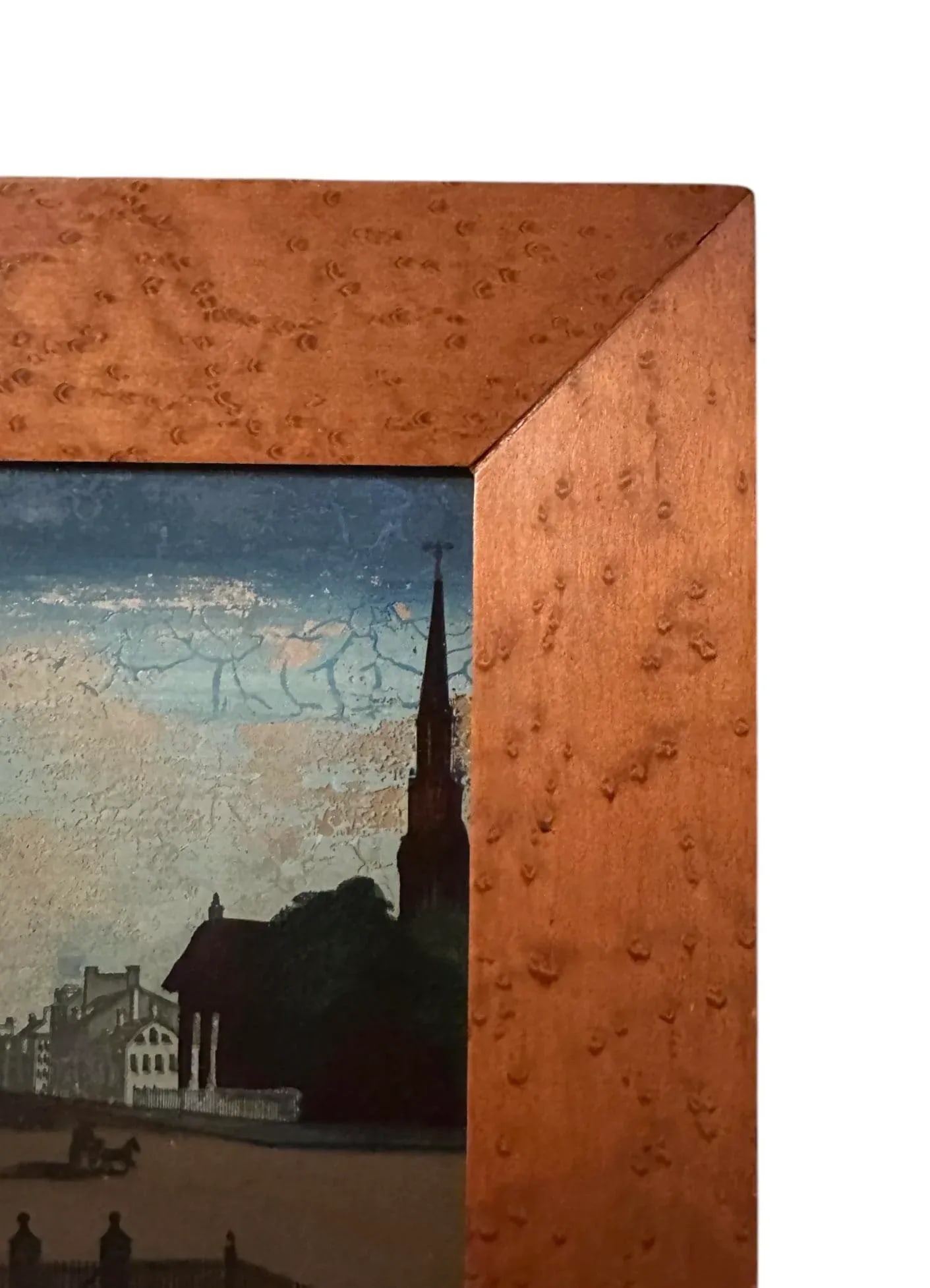Antique 19th Century Reverse Painted Glass Scenic Landscape / Cityscape Painting of Broadway New Yor - 4