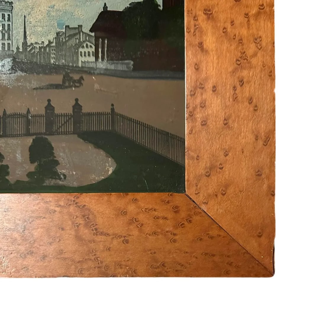 Antique 19th Century Reverse Painted Glass Scenic Landscape / Cityscape Painting of Broadway New Yor - 6