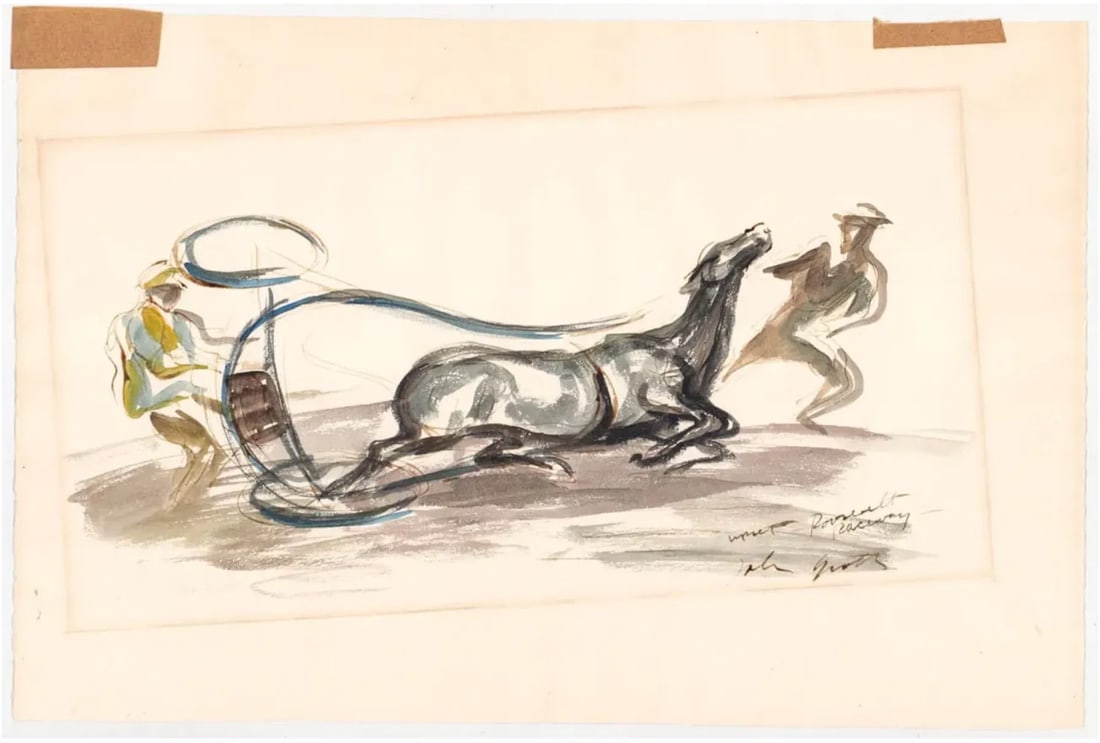 1950s John Groth Roosevelt Raceway Equestrian Watercolor - 3