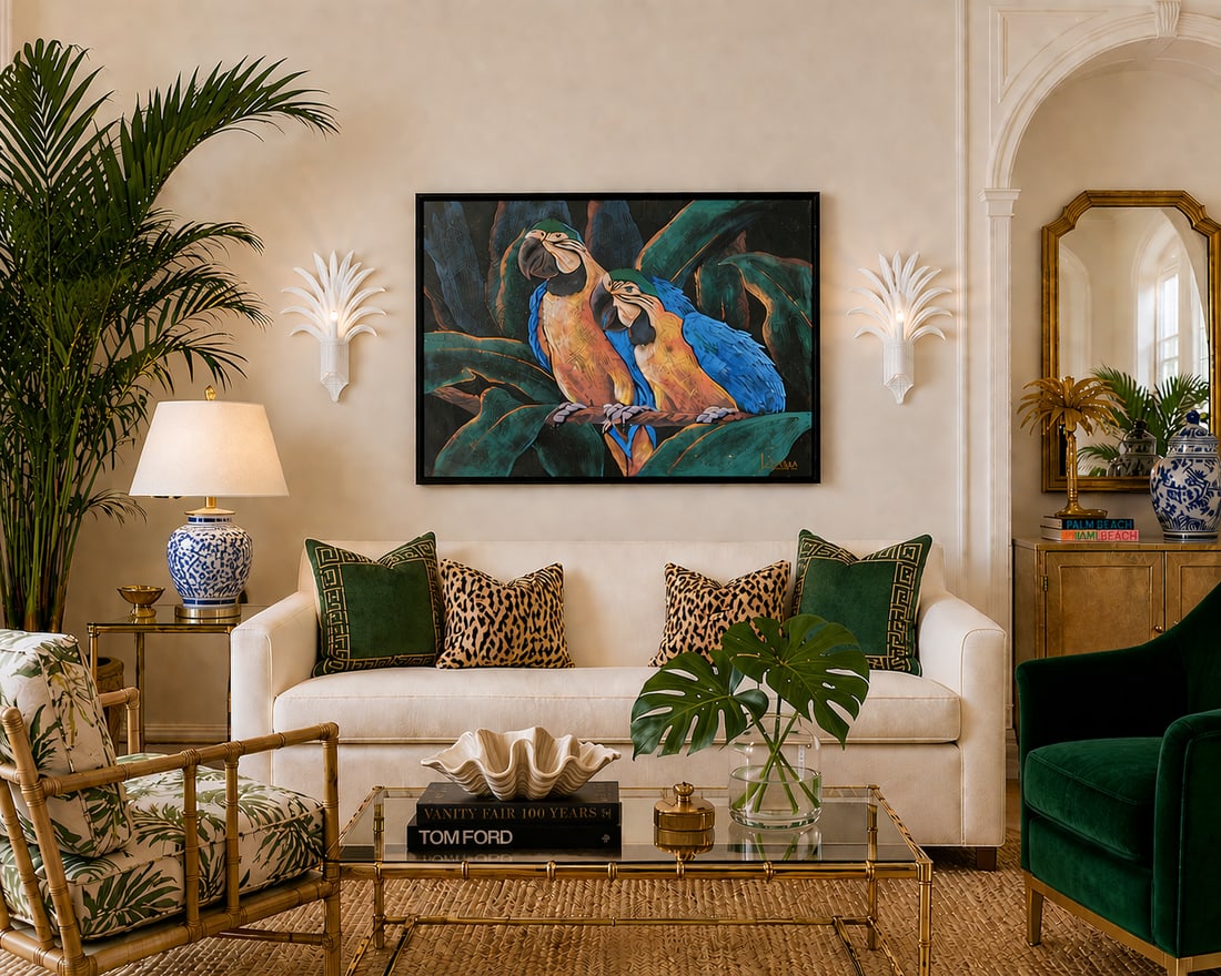 1970s Coastal Tropical Parrot Painting Signed by Lee Reynolds - 2