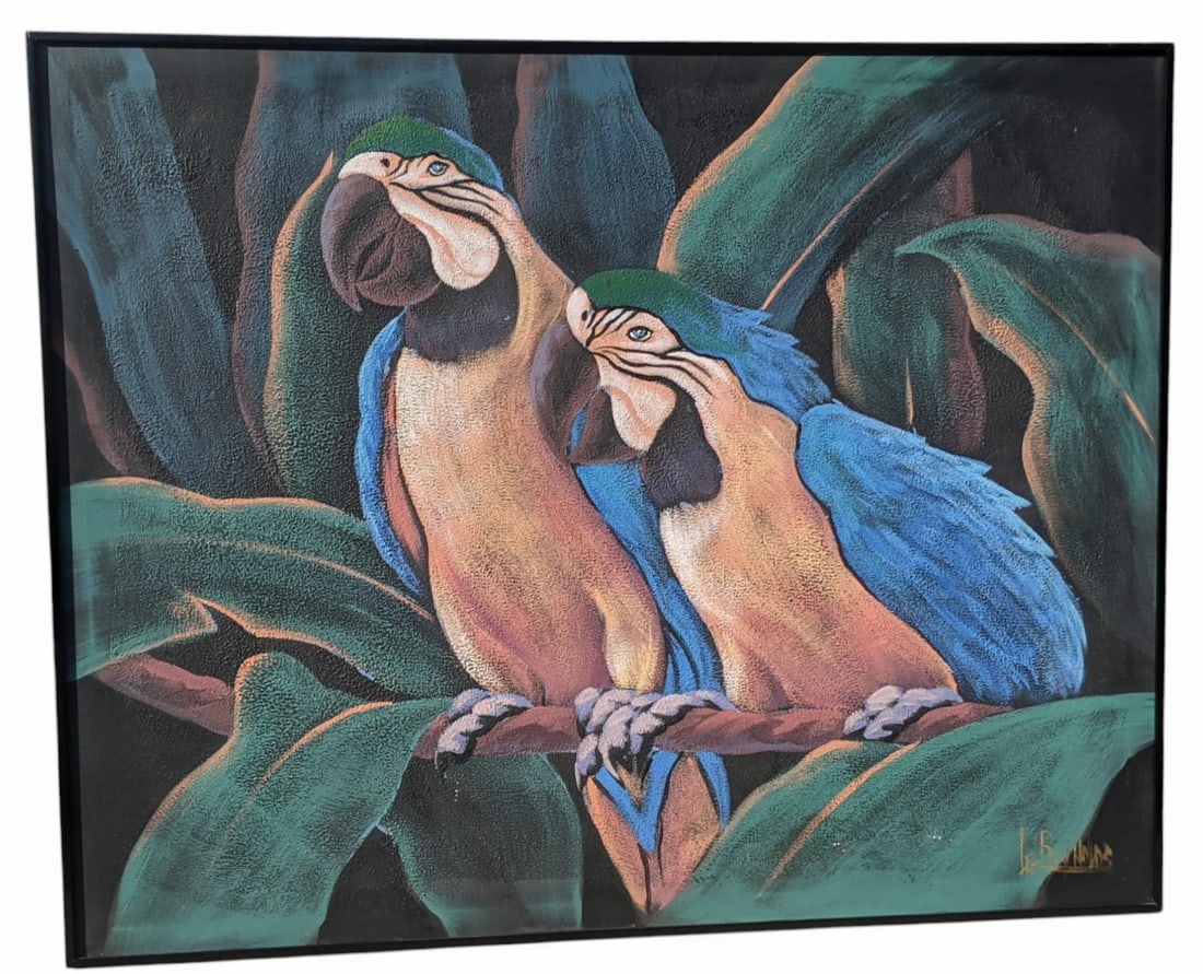 1970s Coastal Tropical Parrot Painting Signed by Lee Reynolds - 3