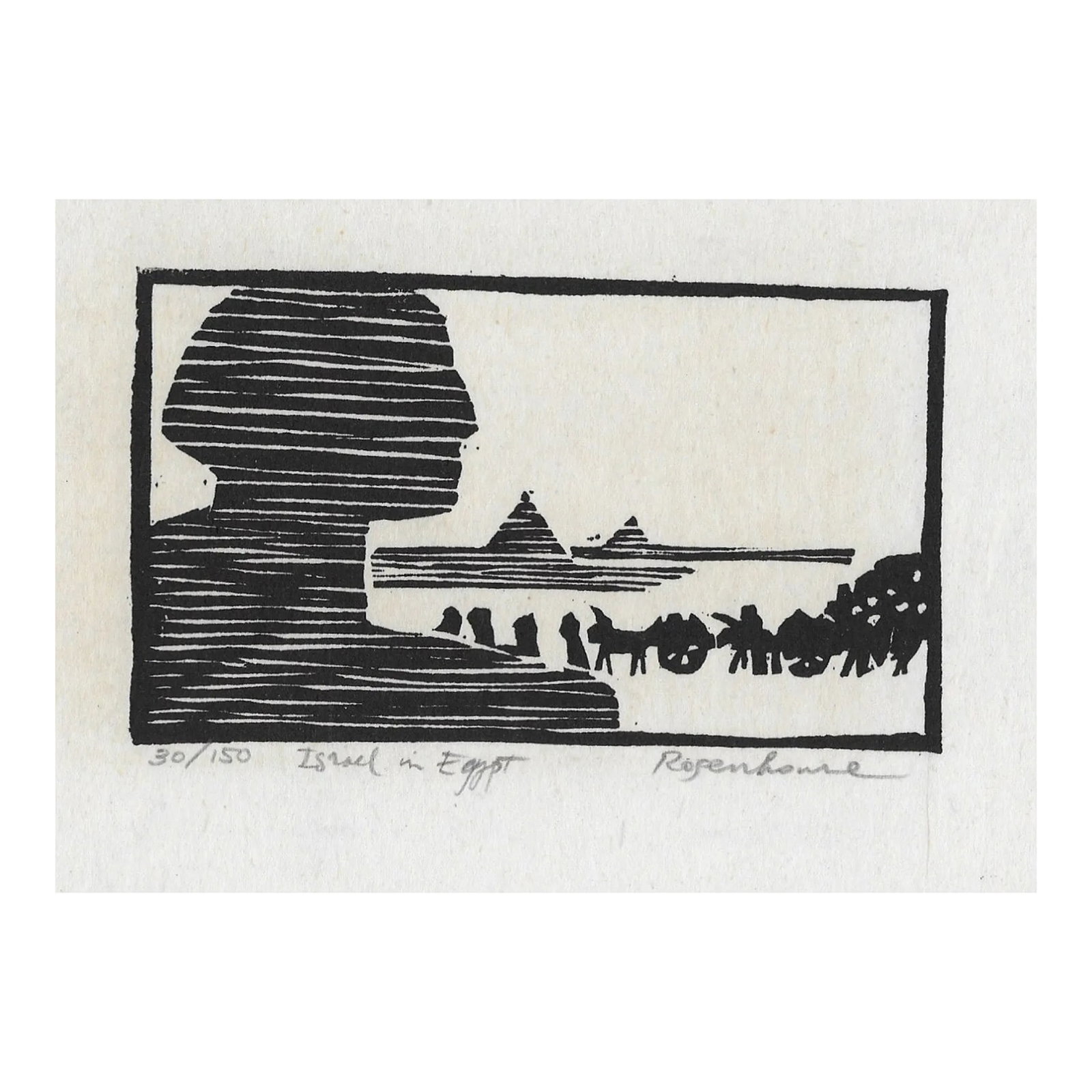 1966 Irwin Rosenhouse Israel in Egypt Woodcut: Irwin Jacob Rosenhouse (1924-2002) "Israel in Egypt" 1966; woodblock print; pencil signed, titled and numbered 30 of 150. This illustrates the first chapter of the Book of Genesis in "The Rabbi's Bibl