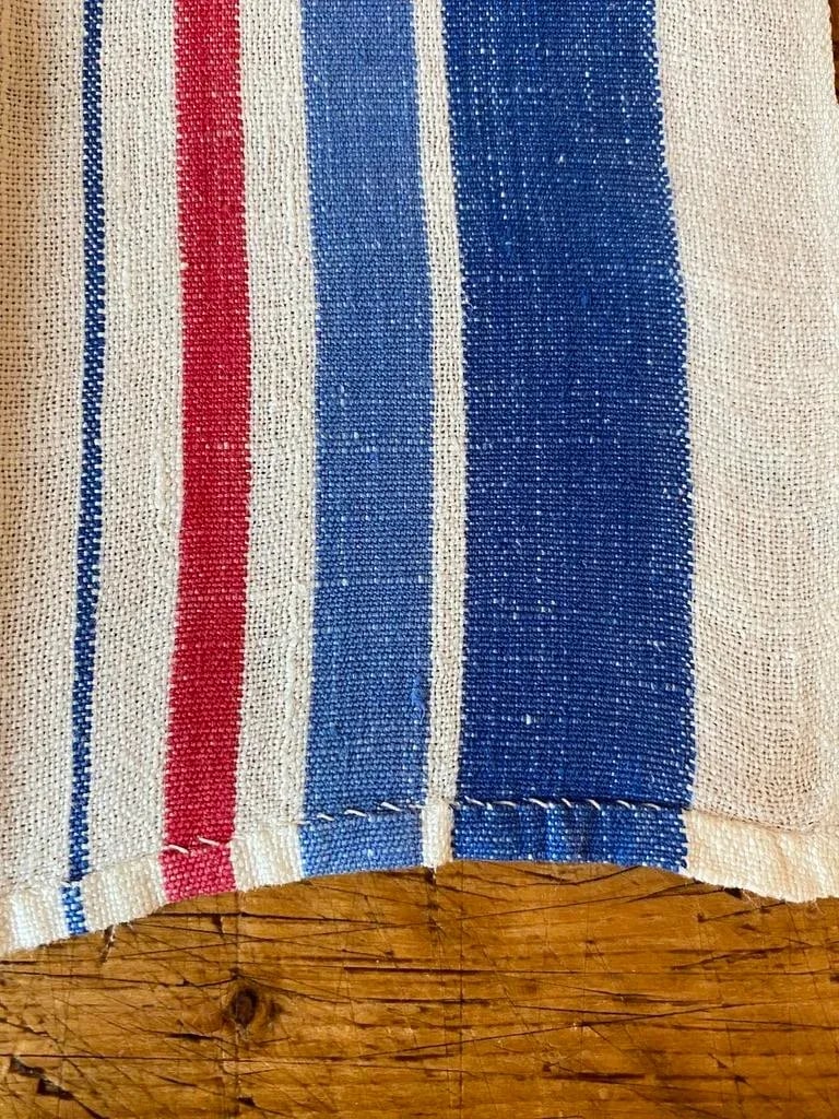 Pair of Vintage Linen Tea Towels, Multi-Color Stripes - 5