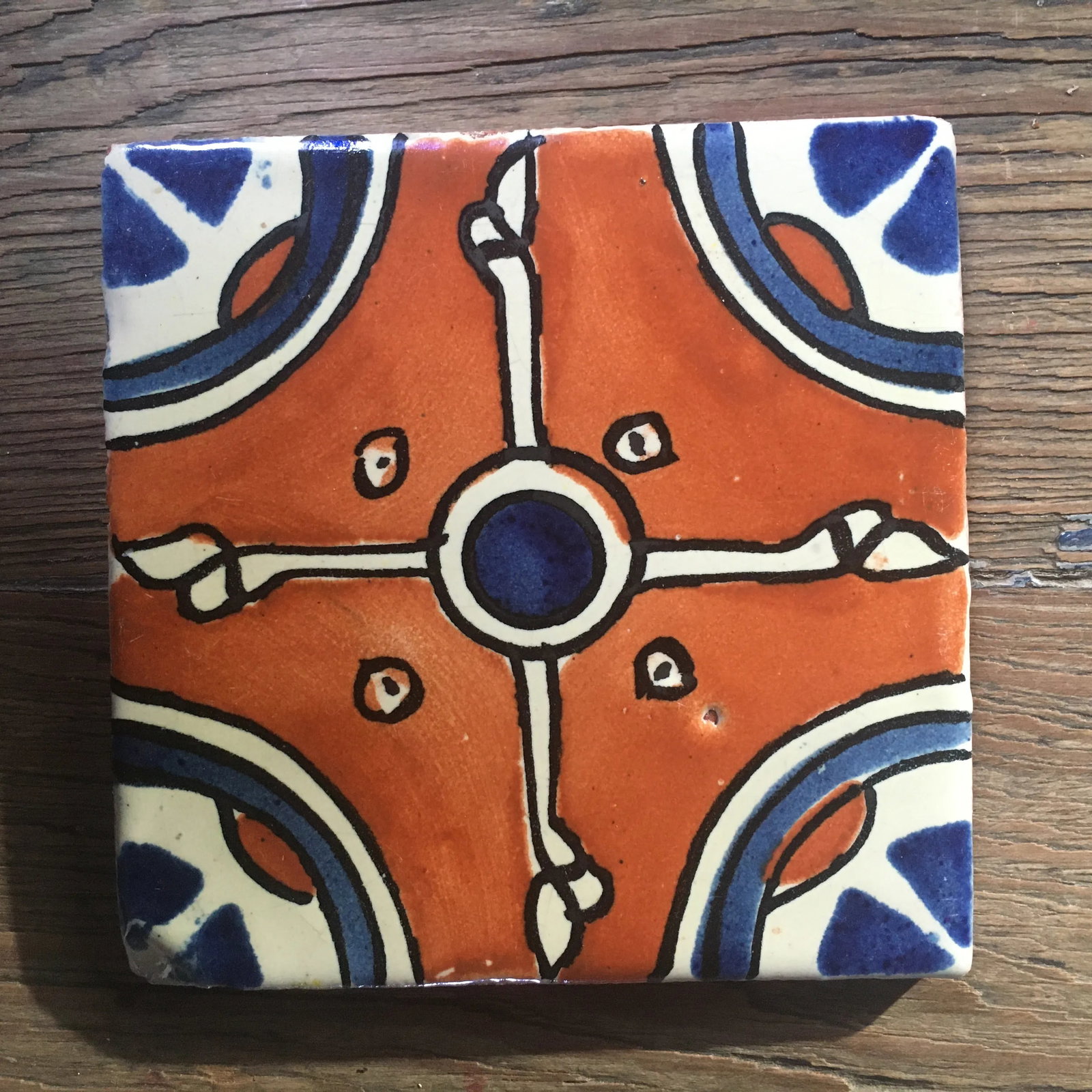 Boho Chic Hand Painted Talavera Terra Cotta Tile - 4