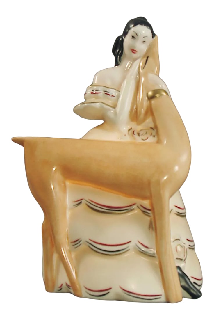 1920s French Art Deco Lady and Her Doe Night Light or Accent Lamp by Limoges: What's not to love about the work of France's centuries-old premier porcelain maker? The folks at Limoges clearly hired the finest designers and artists of their time, their product is at the top of t