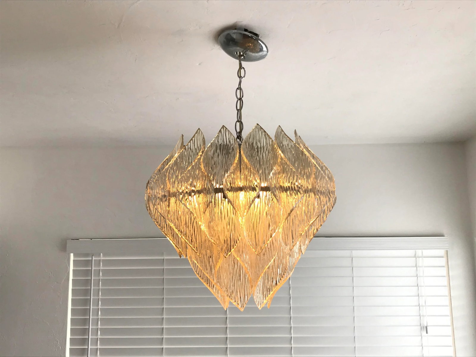 Large Folded Acrylic Lucite Clear Hard Wired Chandelier in the Style of Kalmar - 2