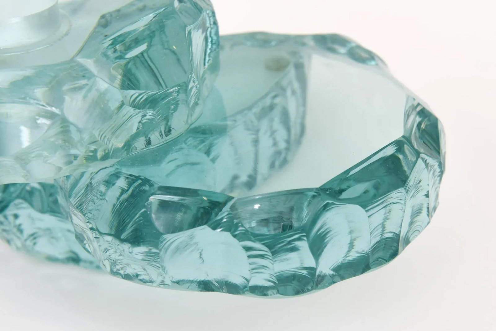 Vintage Studio Sea Green Glass Tiered Candlesticks Pair Of, Signed - 10
