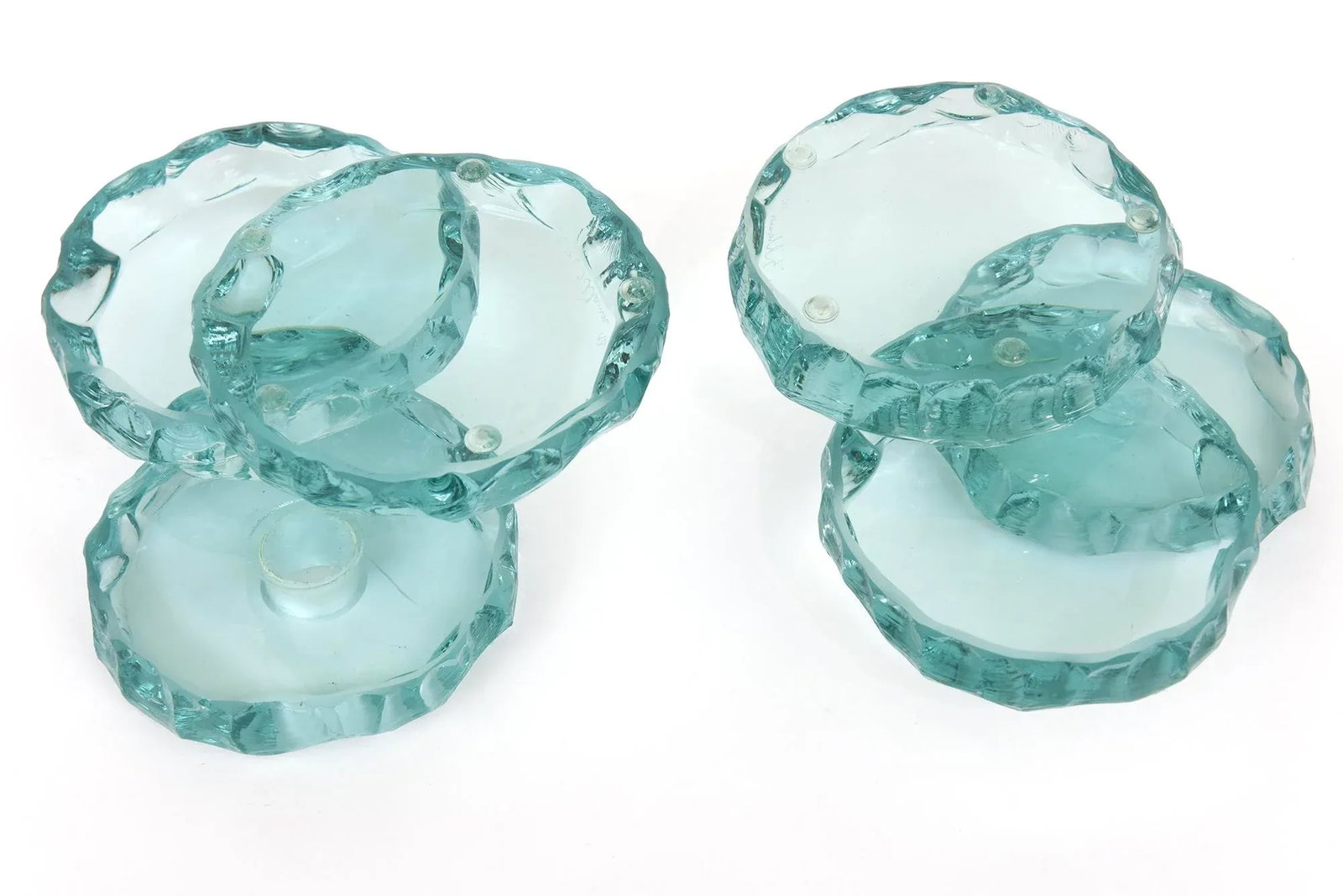Vintage Studio Sea Green Glass Tiered Candlesticks Pair Of, Signed - 7
