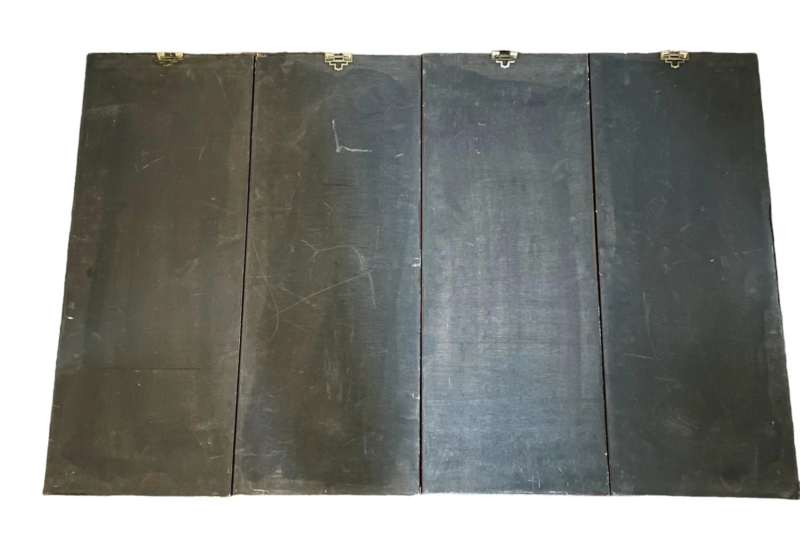 Vintage Chinese Four Seasons Inlaid Stone Four Panel Wood Screen - 7