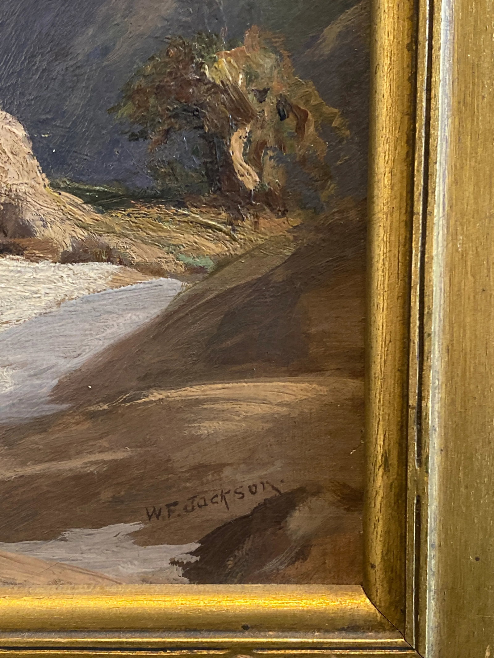 Antique Gold Framed Mountain Landscape Oil Painting on Canvas - 3