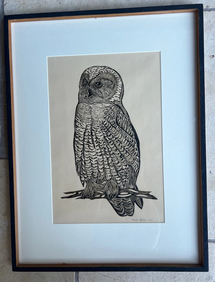 Owl Woodblock Letterpress Print Signed by Susan Acker, C. 1975 - 7