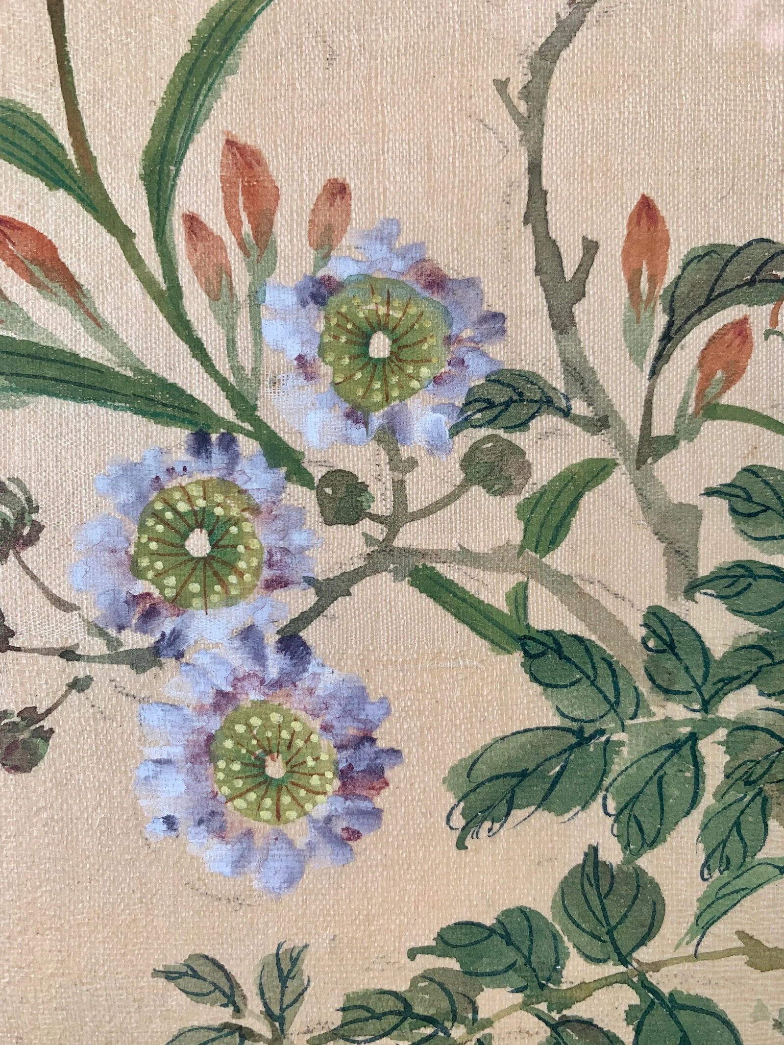 Antique Chinese Floral Watercolor Gouache Silk Paintings in Bamboo Frames - 10