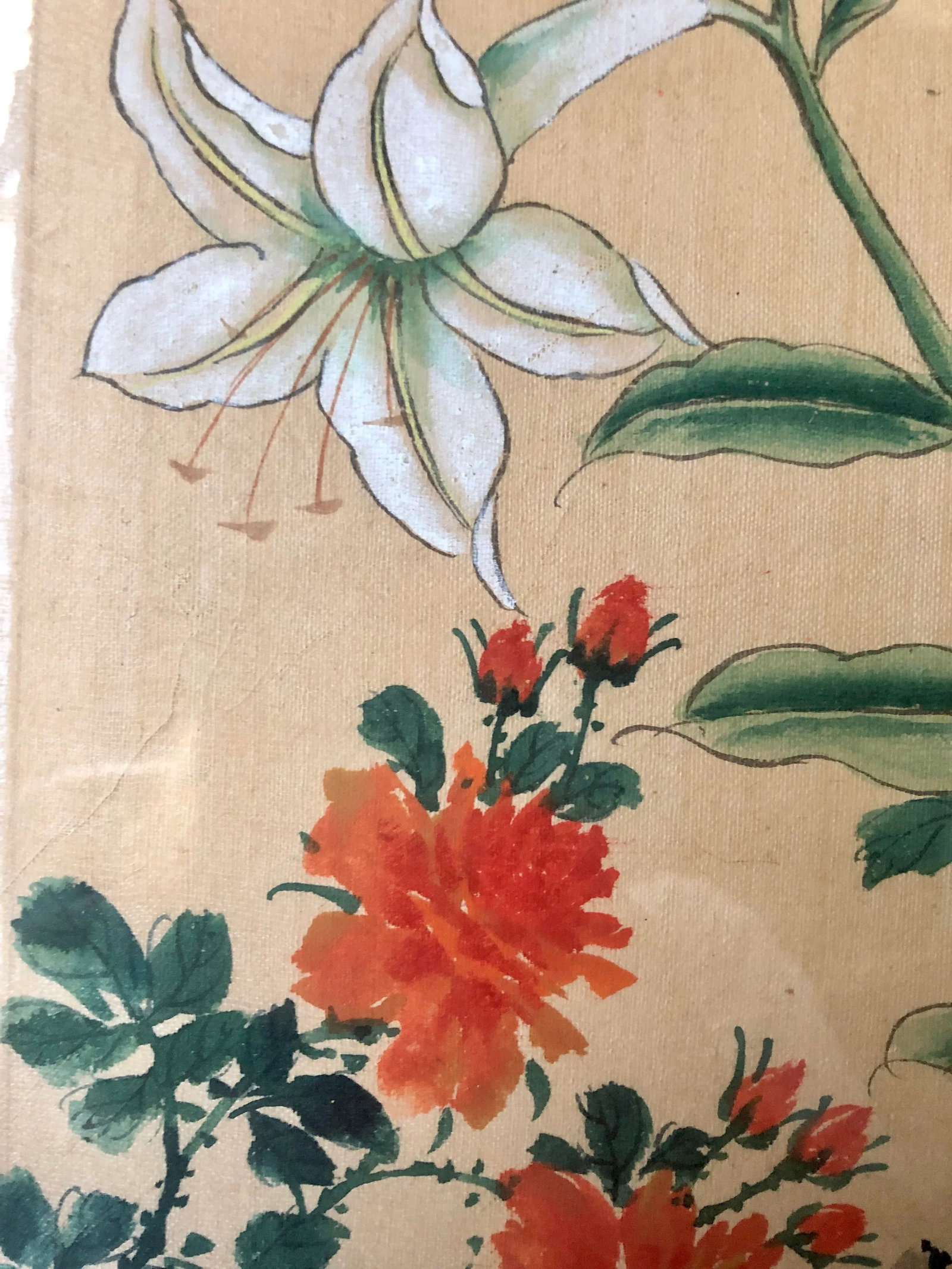 Antique Chinese Floral Watercolor Gouache Silk Paintings in Bamboo Frames - 5