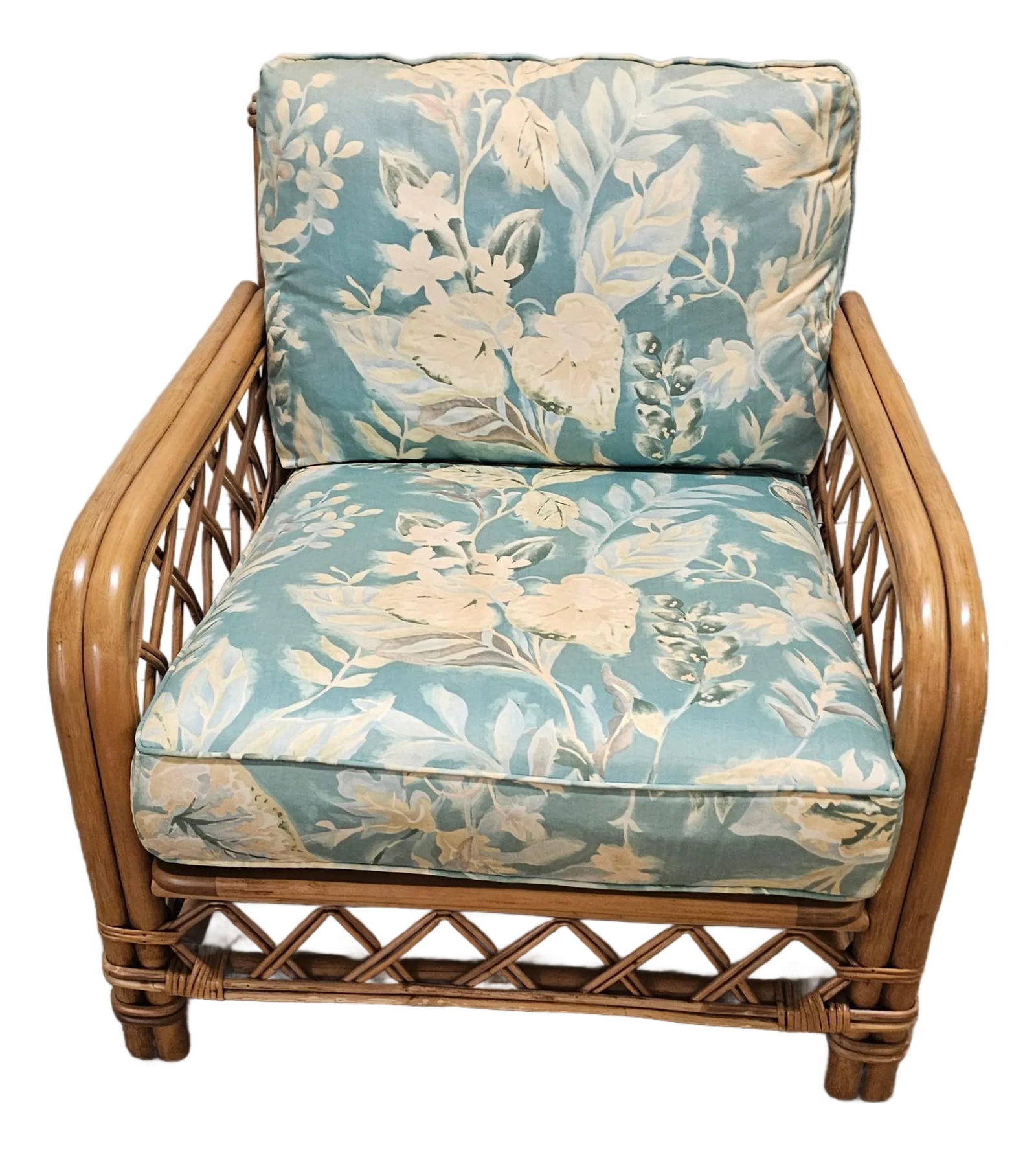1980s Ficks Reed Lattice Bamboo Club Chair: This chair reminds some folks of the work of Paul T. Frankl. He had Ficks Reed make some of his bamboo pieces. Frankl died in 1957. So he is a rule out. They remind me of Edward Wormley. In any event 