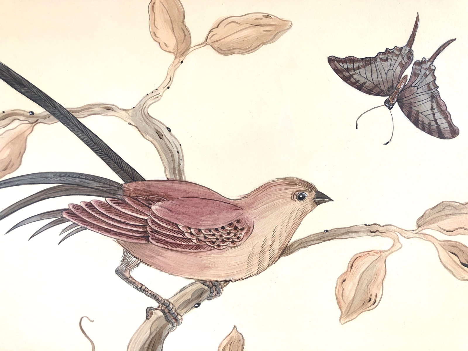 Chinoiserie Style Bird Painting, "Take It to the Nest Level" - 2
