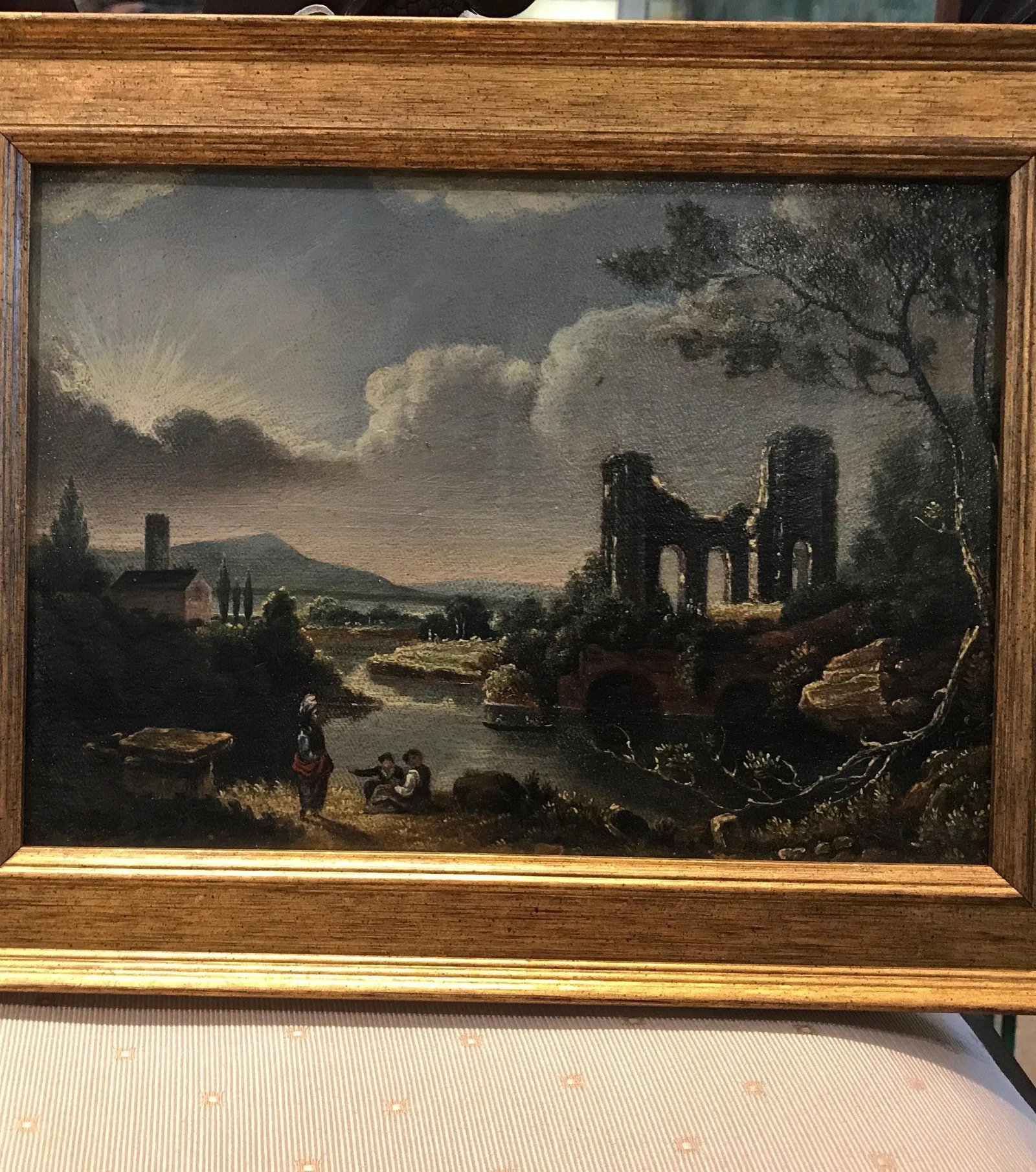 Mid 19th Century "Ruins" European Architectural Ruins with Landscape Oil Painting, Framed - 2