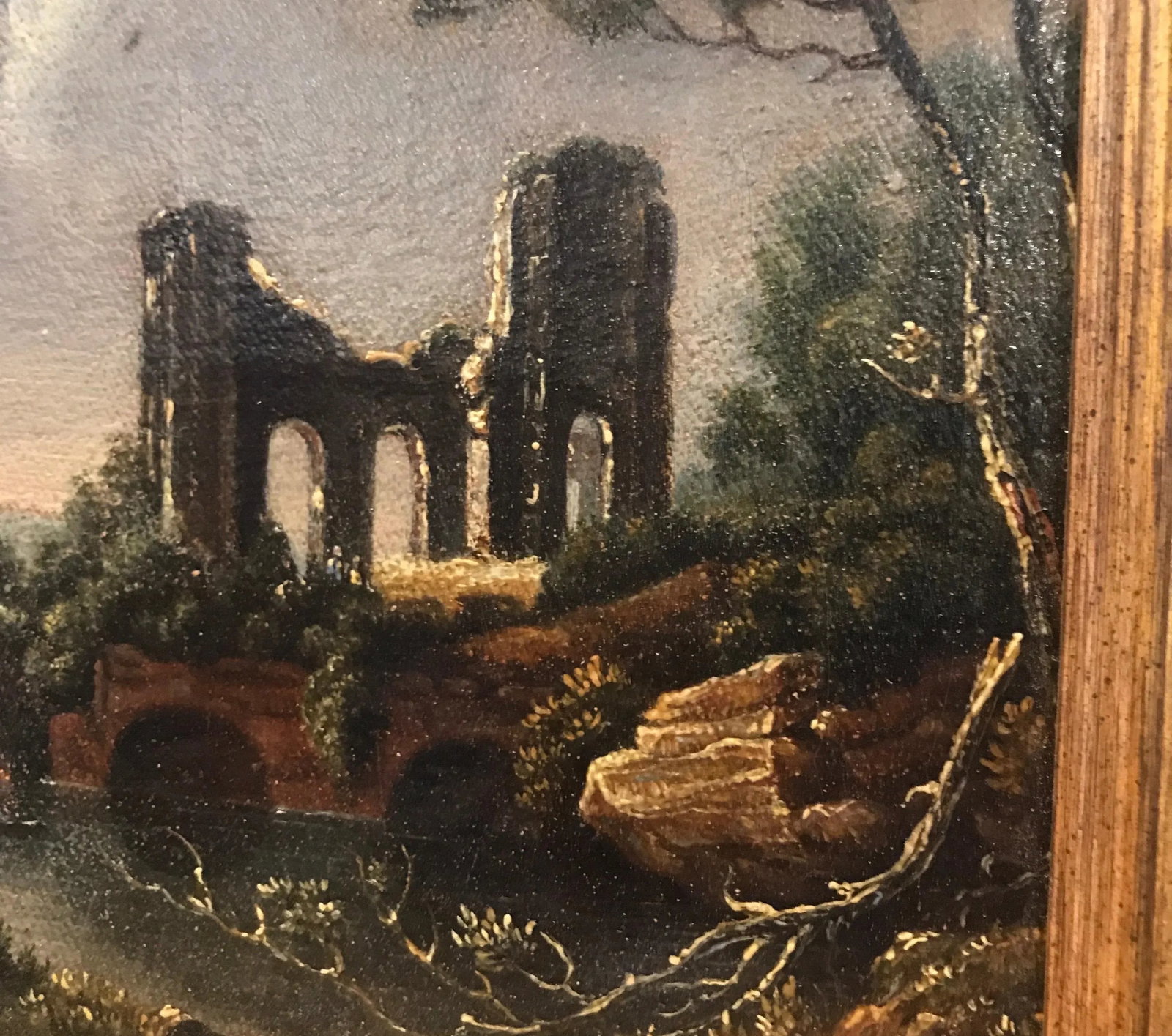 Mid 19th Century "Ruins" European Architectural Ruins with Landscape Oil Painting, Framed - 3