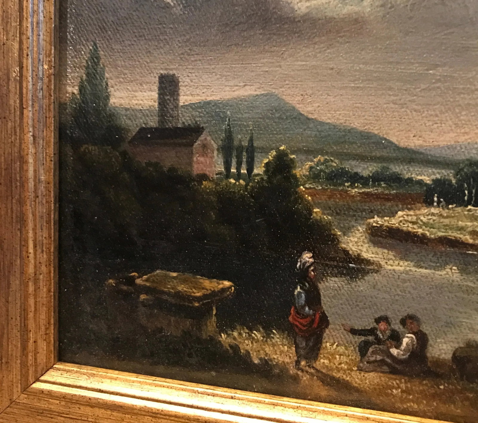 Mid 19th Century "Ruins" European Architectural Ruins with Landscape Oil Painting, Framed - 4