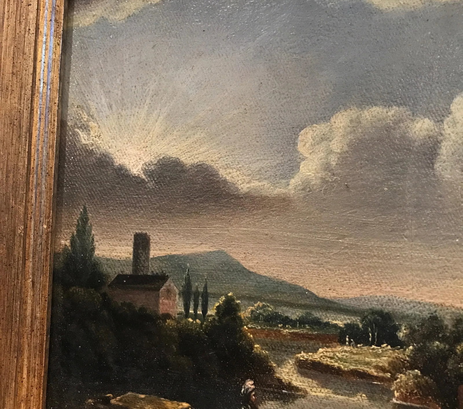 Mid 19th Century "Ruins" European Architectural Ruins with Landscape Oil Painting, Framed - 5