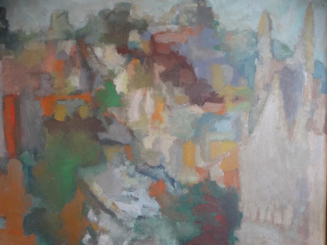 Mid 20th Century Post-Impressionist View of Russian Hill and St Peter and Paul Church in North Beach - 3