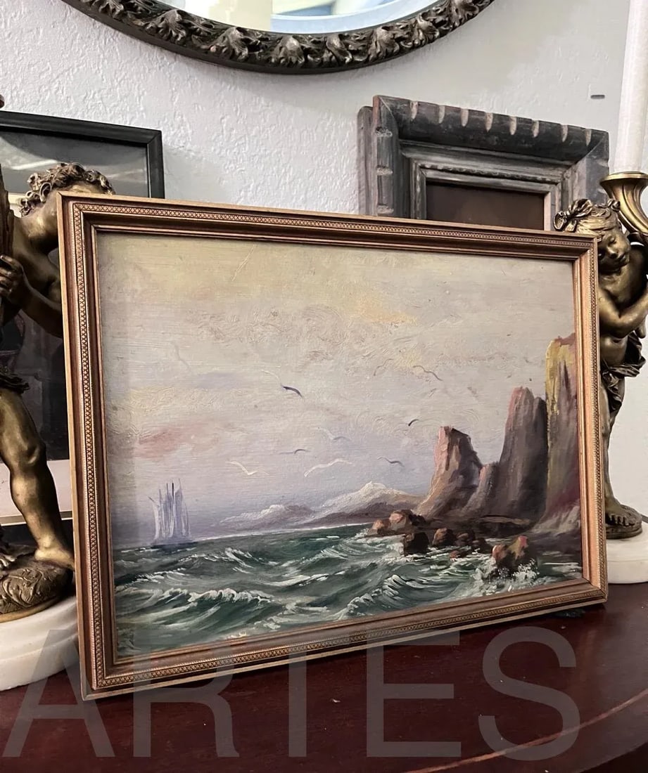 Early 1900s Antique Seascape Oil Painting. - 5