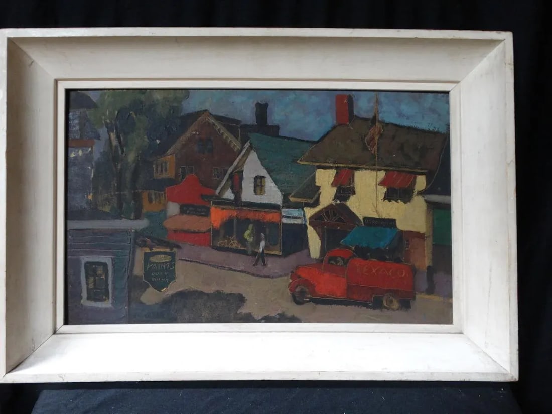 New England Modernist Village Scene Oil on Board - 2