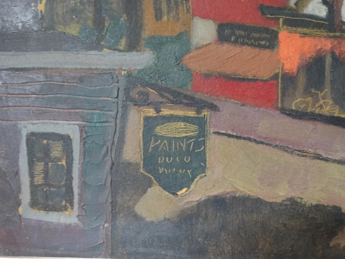 New England Modernist Village Scene Oil on Board - 4